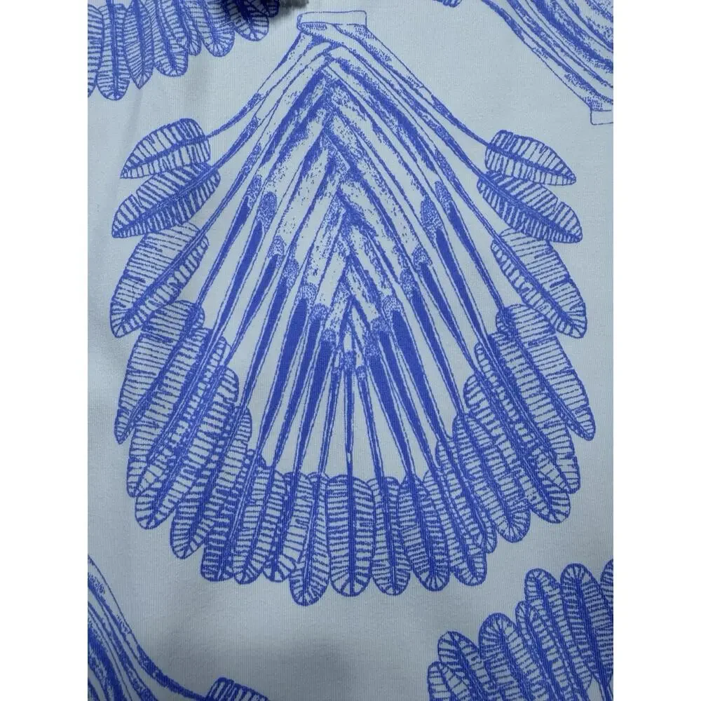 Persifor Winthrop Tunic Dress S Blue White Shell Fan Print Tassel Stretch USA